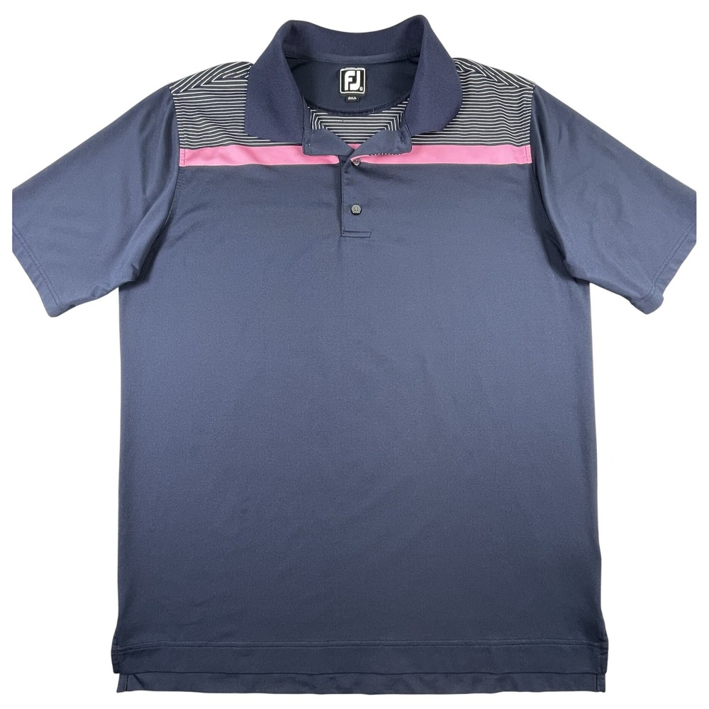 FootJoy Polo Men XL Navy Blue Pink Stripe Athletic Fit Golf Shirt Performance